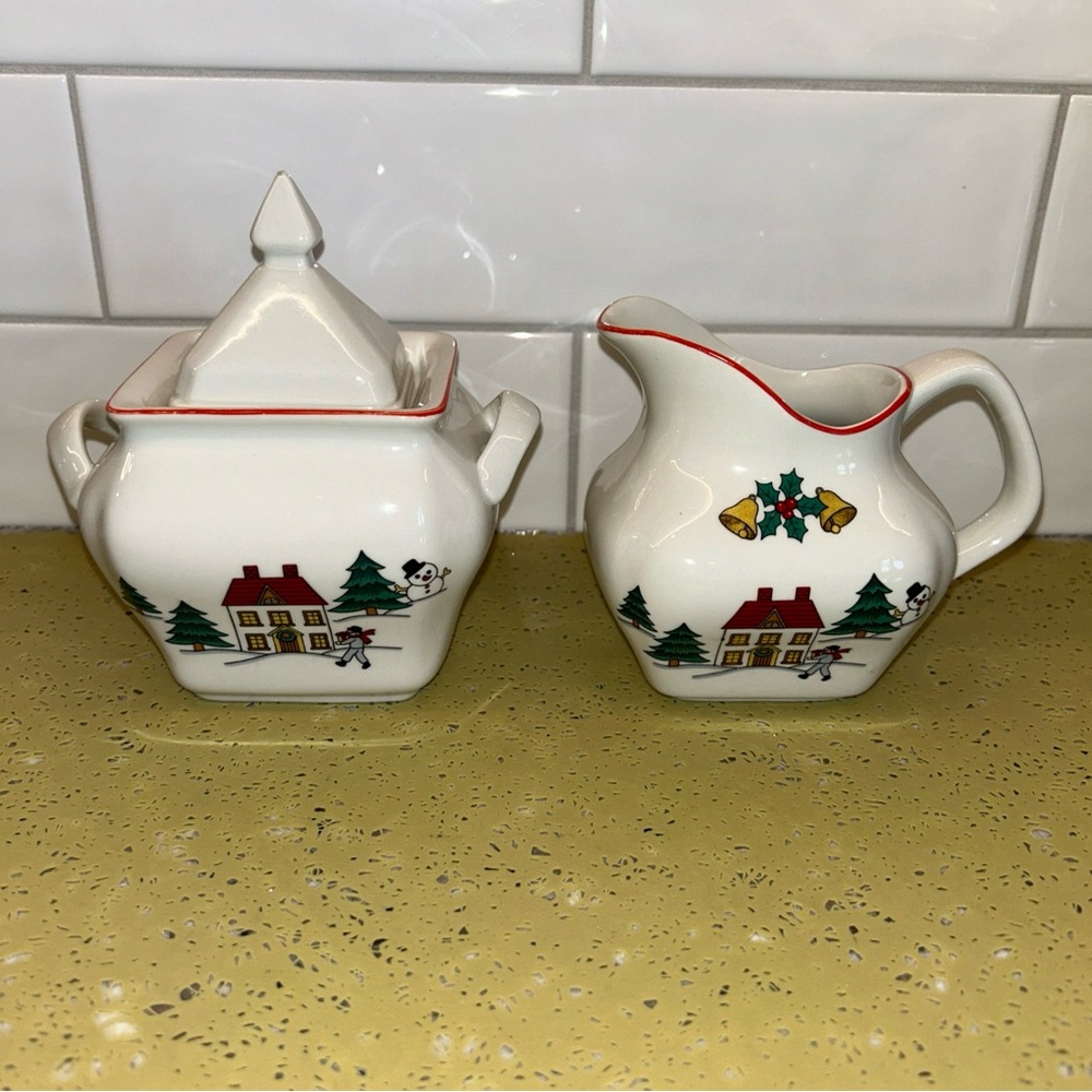 The Joy of Christmas Jamestown China Creamer and Sugar Bowl